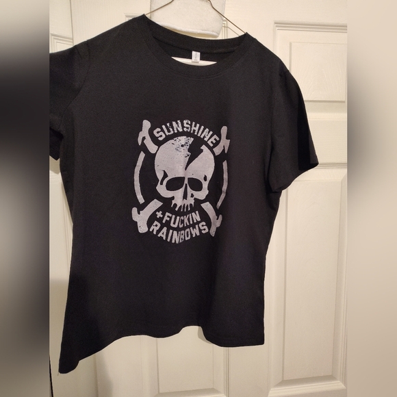 Stronger Than Yesterday Tops - Sunshine Fxckin Rainbows Skull Graphic Tee Black Punk Rock Gym Shirt 2XL